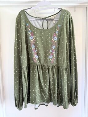 Matilda Jane Olive Green Embroidered Peplum Tunic